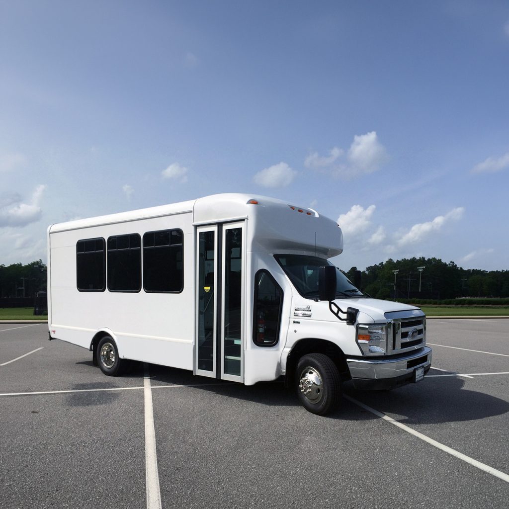 white mis-size passenger bus